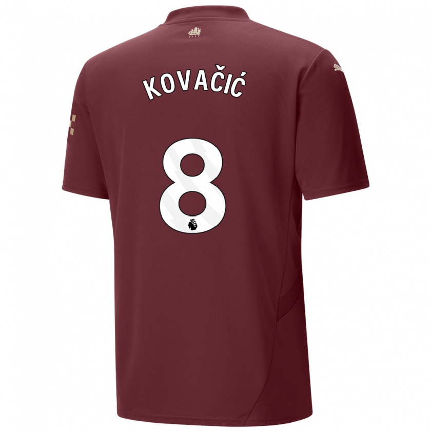 Kandiny Niño Camiseta Mateo Kovacic #8 Granate Equipación Tercera 2024/25 La Camisa Chile