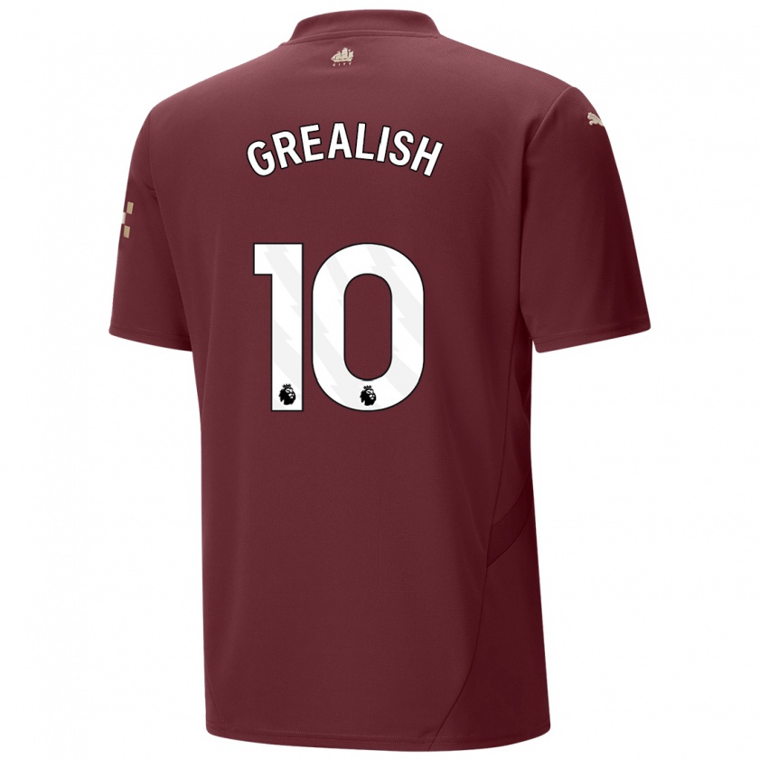 Kandiny Niño Camiseta Jack Grealish #10 Granate Equipación Tercera 2024/25 La Camisa Chile