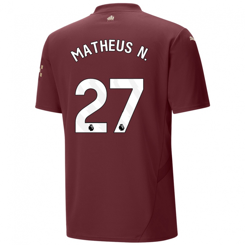 Kandiny Niño Camiseta Matheus Nunes #27 Granate Equipación Tercera 2024/25 La Camisa Chile