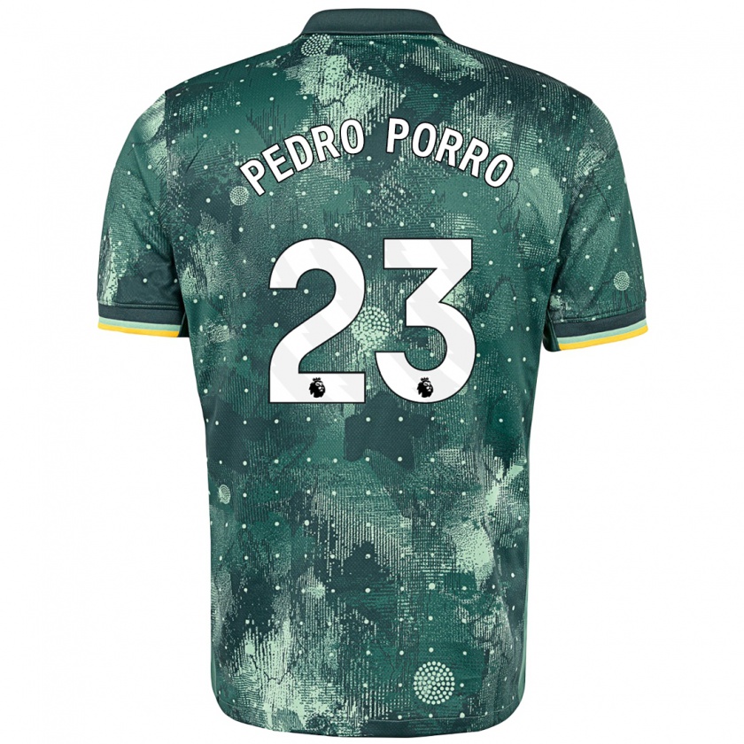 Kandiny Niño Camiseta Pedro Porro #23 Verde Menta Equipación Tercera 2024/25 La Camisa Chile