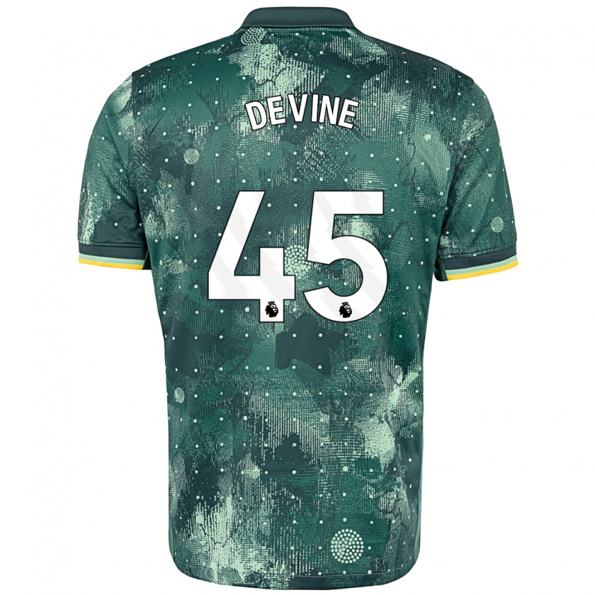 Kandiny Niño Camiseta Alfie Devine #45 Verde Menta Equipación Tercera 2024/25 La Camisa Chile