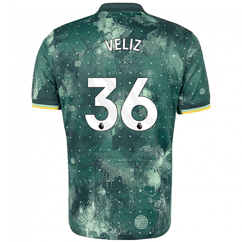 Kandiny Niño Camiseta Alejo Véliz #36 Verde Menta Equipación Tercera 2024/25 La Camisa Chile