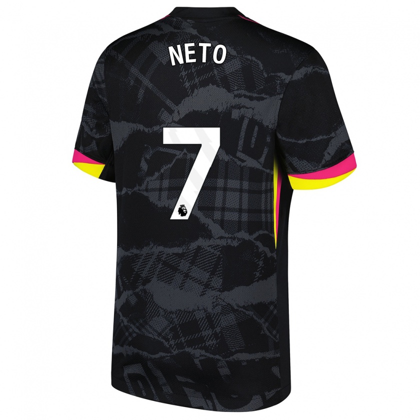 Kandiny Niño Camiseta Pedro Neto #7 Negro Rosa Equipación Tercera 2024/25 La Camisa Chile