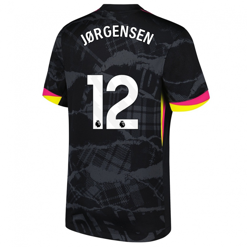 Kandiny Niño Camiseta Filip Jørgensen #12 Negro Rosa Equipación Tercera 2024/25 La Camisa Chile