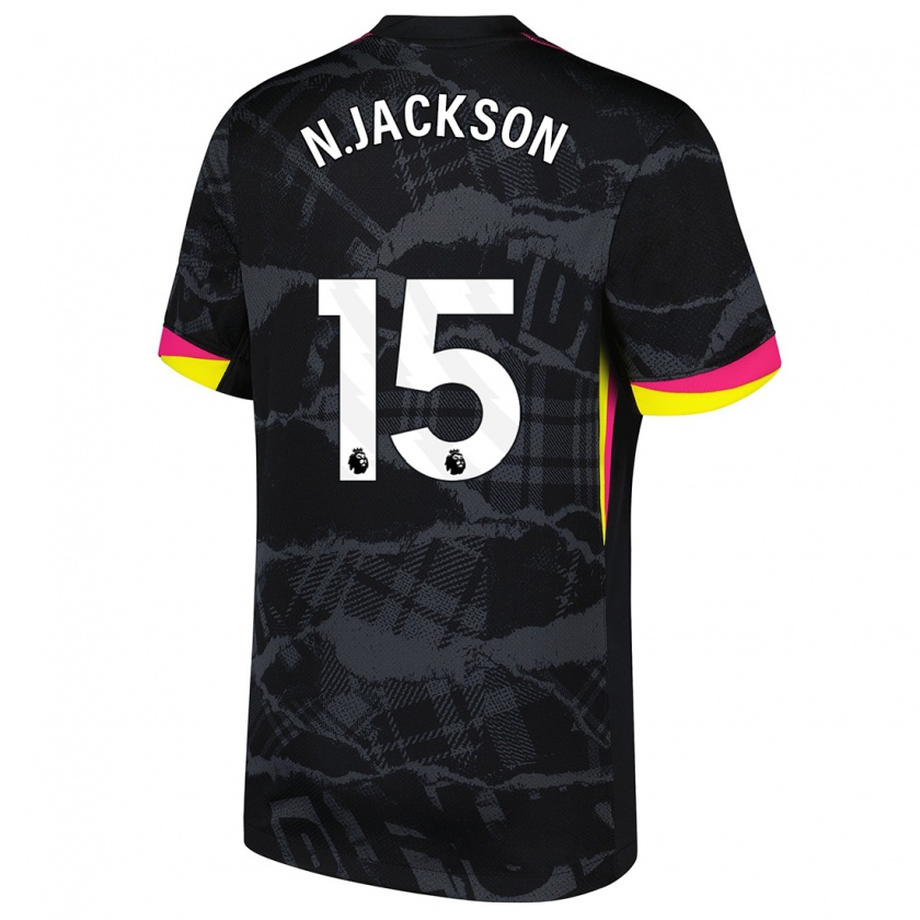 Kandiny Niño Camiseta Nicolas Jackson #15 Negro Rosa Equipación Tercera 2024/25 La Camisa Chile