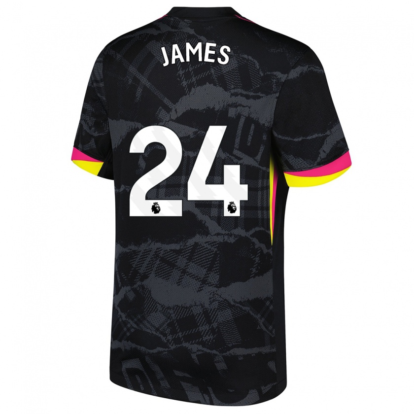 Kandiny Niño Camiseta Reece James #24 Negro Rosa Equipación Tercera 2024/25 La Camisa Chile