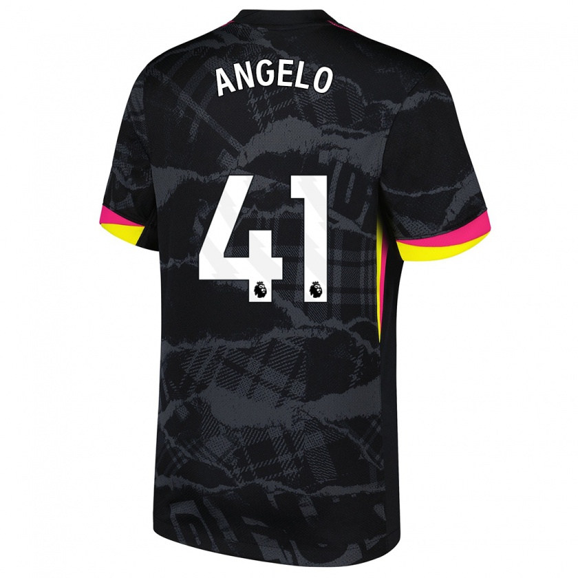 Kandiny Niño Camiseta Ângelo #41 Negro Rosa Equipación Tercera 2024/25 La Camisa Chile