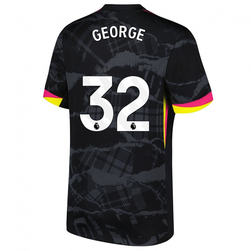 Kandiny Niño Camiseta Tyrique George #32 Negro Rosa Equipación Tercera 2024/25 La Camisa Chile