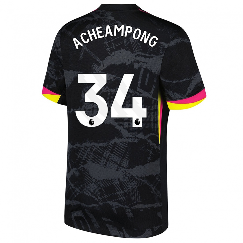 Kandiny Niño Camiseta Josh Acheampong #34 Negro Rosa Equipación Tercera 2024/25 La Camisa Chile