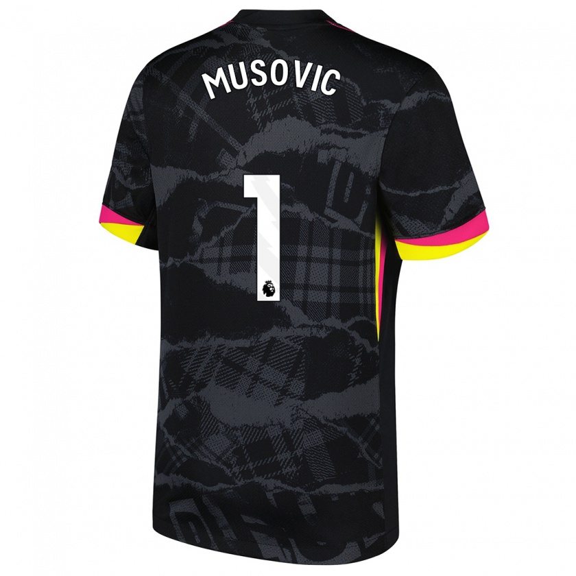 Kandiny Niño Camiseta Zećira Mušović #1 Negro Rosa Equipación Tercera 2024/25 La Camisa Chile