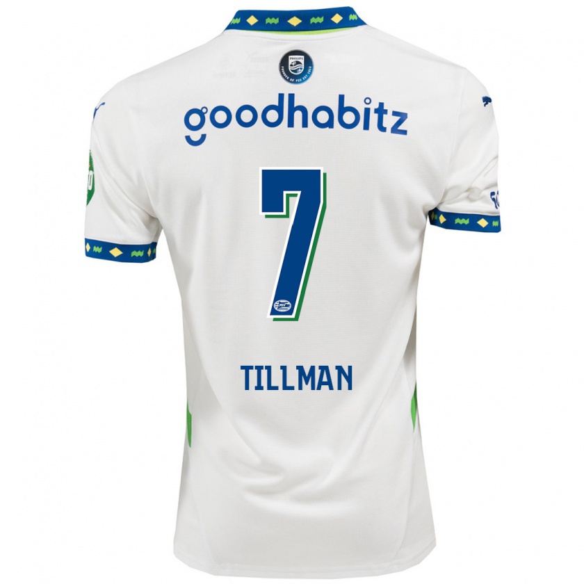 Kandiny Niño Camiseta Malik Tillman #7 Blanco Azul Oscuro Equipación Tercera 2024/25 La Camisa Chile