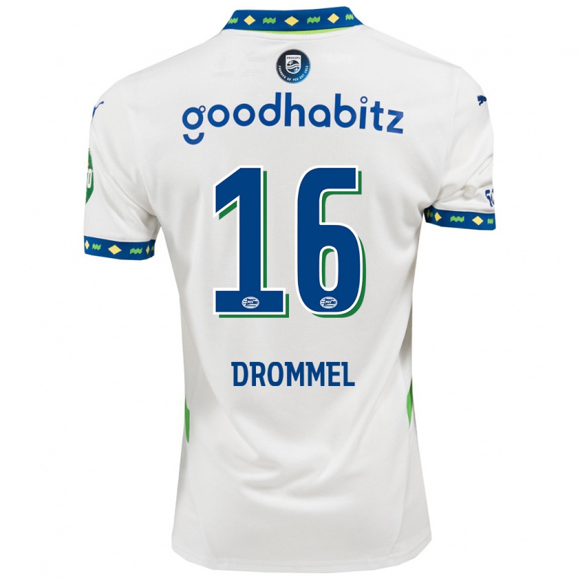 Kandiny Niño Camiseta Joël Drommel #16 Blanco Azul Oscuro Equipación Tercera 2024/25 La Camisa Chile