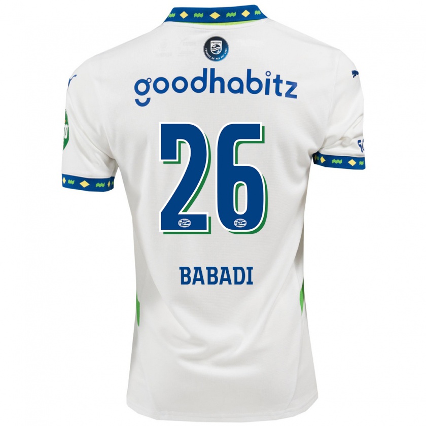 Kandiny Niño Camiseta Isaac Babadi #26 Blanco Azul Oscuro Equipación Tercera 2024/25 La Camisa Chile