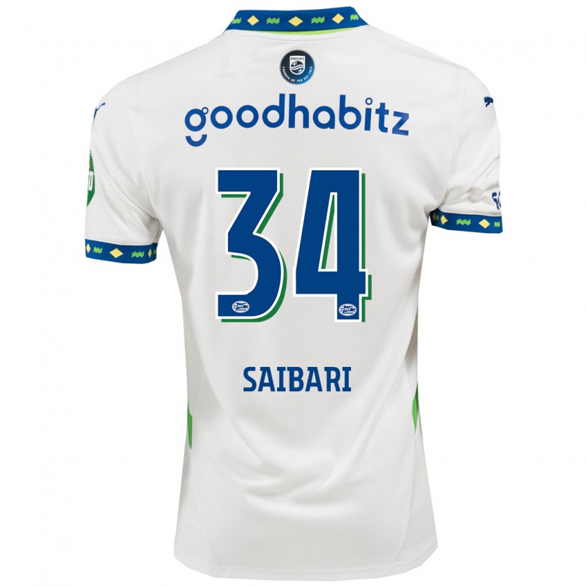 Kandiny Niño Camiseta Ismael Saibari #34 Blanco Azul Oscuro Equipación Tercera 2024/25 La Camisa Chile