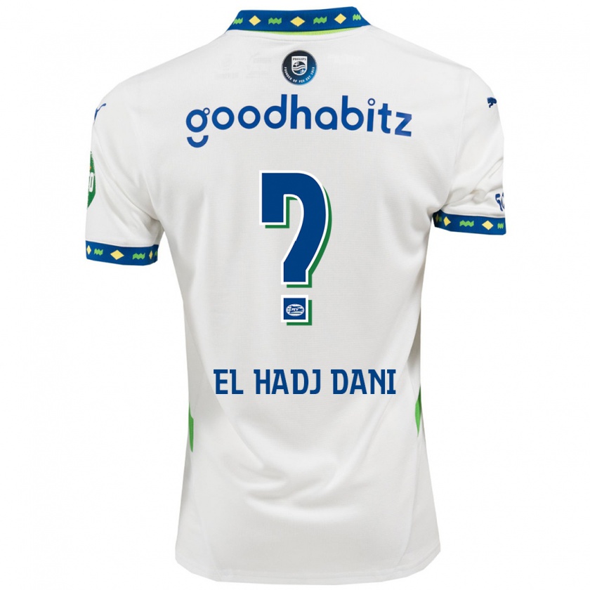 Kandiny Niño Camiseta Soudais El Hadj Dani #0 Blanco Azul Oscuro Equipación Tercera 2024/25 La Camisa Chile