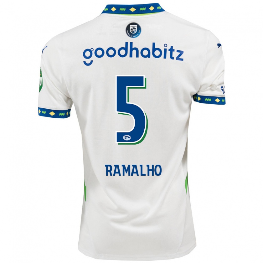 Kandiny Niño Camiseta André Ramalho #5 Blanco Azul Oscuro Equipación Tercera 2024/25 La Camisa Chile