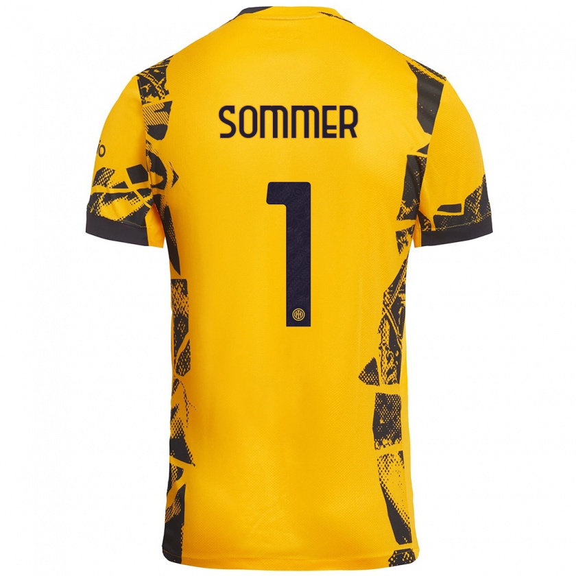 Kandiny Niño Camiseta Yann Sommer #1 Dorado Negro Equipación Tercera 2024/25 La Camisa Chile