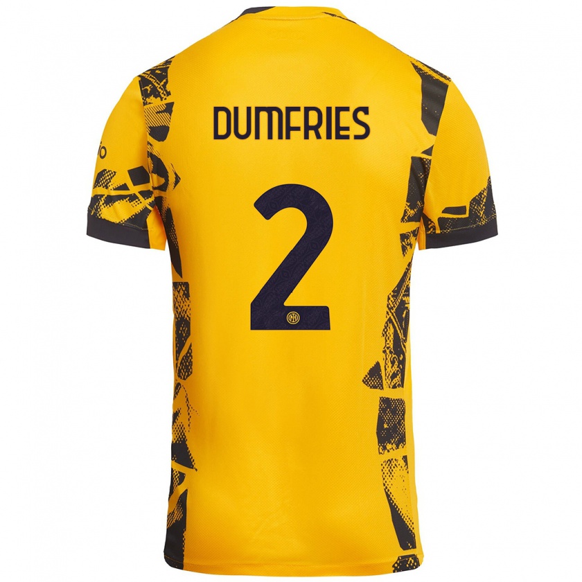 Kandiny Niño Camiseta Denzel Dumfries #2 Dorado Negro Equipación Tercera 2024/25 La Camisa Chile