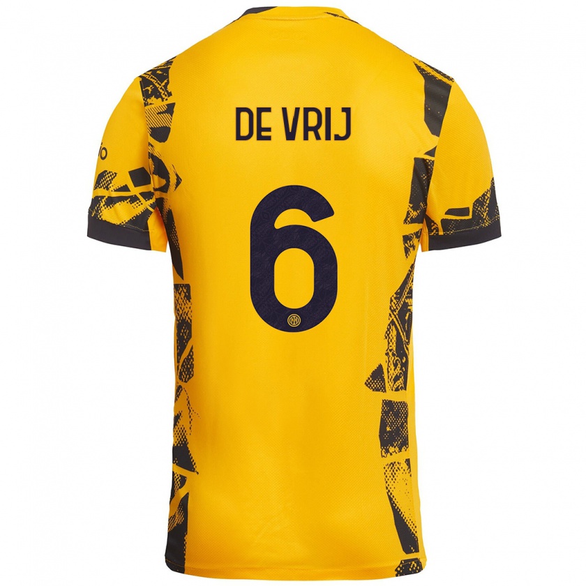 Kandiny Niño Camiseta Stefan De Vrij #6 Dorado Negro Equipación Tercera 2024/25 La Camisa Chile