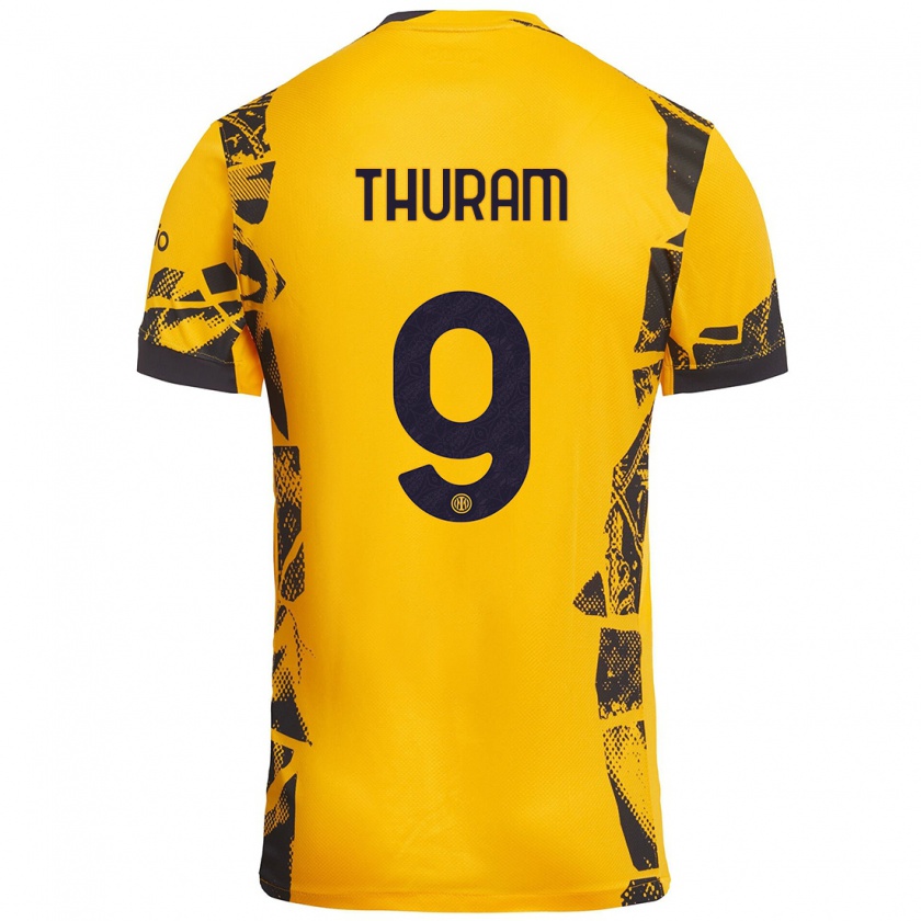 Kandiny Niño Camiseta Marcus Thuram #9 Dorado Negro Equipación Tercera 2024/25 La Camisa Chile