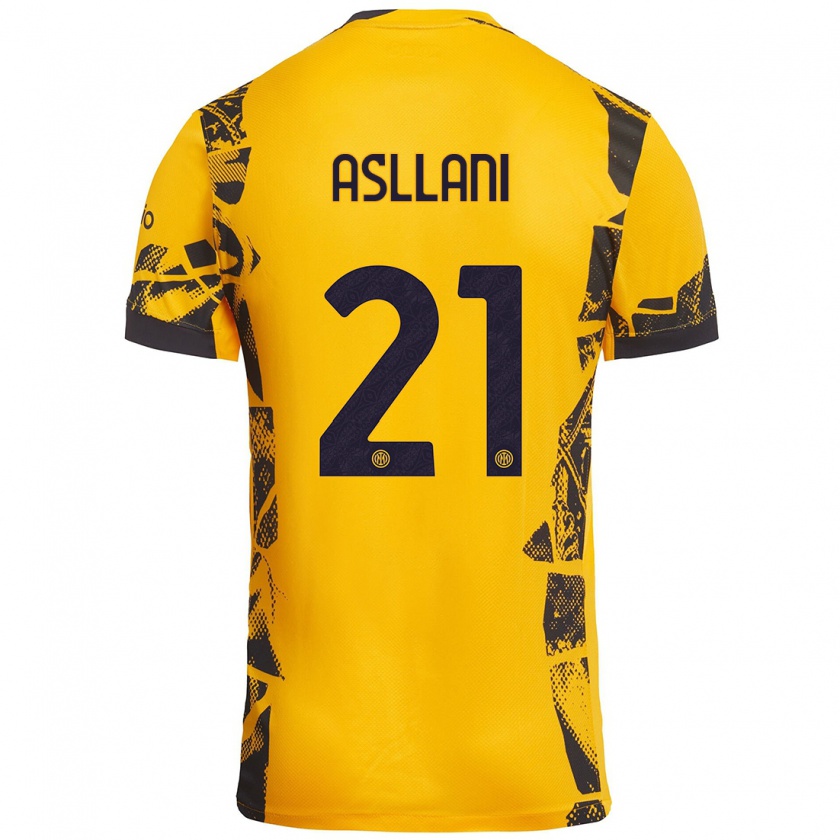 Kandiny Niño Camiseta Kristjan Asllani #21 Dorado Negro Equipación Tercera 2024/25 La Camisa Chile