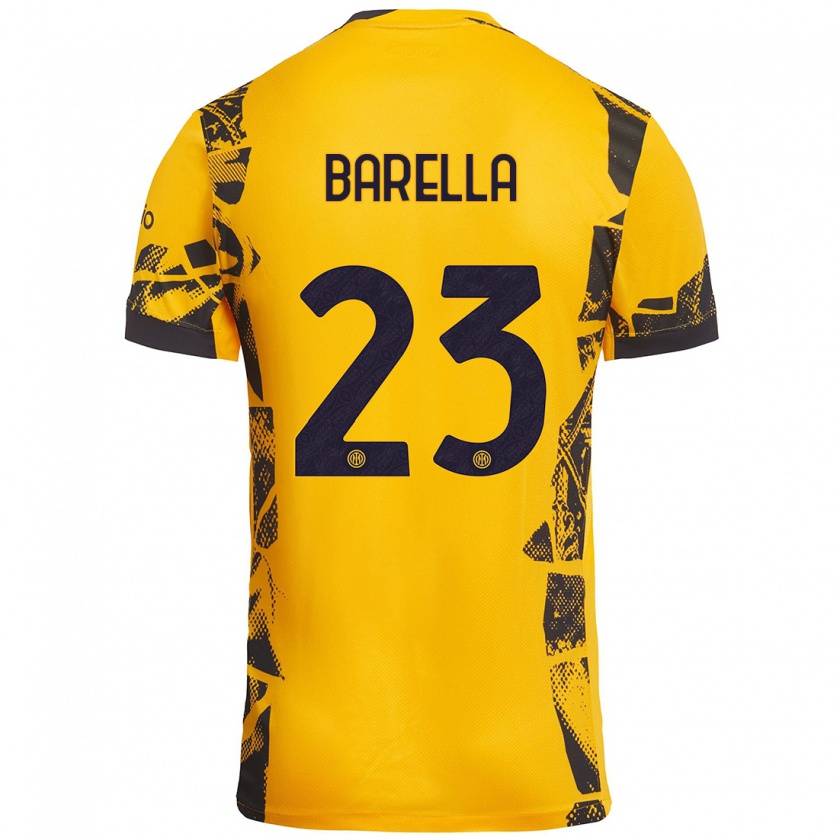 Kandiny Niño Camiseta Nicolò Barella #23 Dorado Negro Equipación Tercera 2024/25 La Camisa Chile