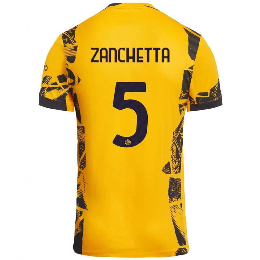 Kandiny Niño Camiseta Mattia Zanchetta #5 Dorado Negro Equipación Tercera 2024/25 La Camisa Chile