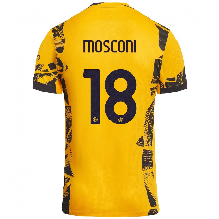 Kandiny Niño Camiseta Mattia Mosconi #18 Dorado Negro Equipación Tercera 2024/25 La Camisa Chile