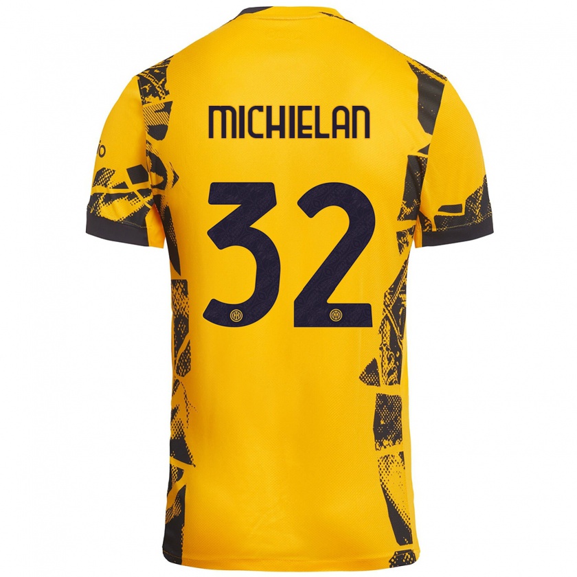 Kandiny Niño Camiseta Mattia Michielan #32 Dorado Negro Equipación Tercera 2024/25 La Camisa Chile