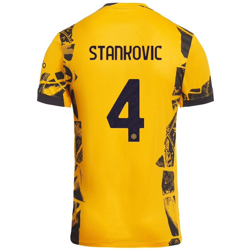 Kandiny Niño Camiseta Aleksandar Stankovic #4 Dorado Negro Equipación Tercera 2024/25 La Camisa Chile