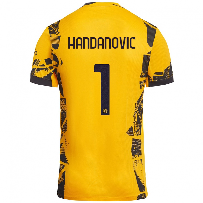 Kandiny Niño Camiseta Samir Handanovic #1 Dorado Negro Equipación Tercera 2024/25 La Camisa Chile