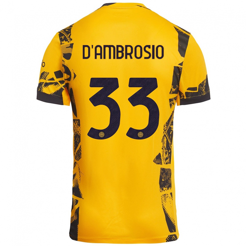 Kandiny Niño Camiseta Danilo D'ambrosio #33 Dorado Negro Equipación Tercera 2024/25 La Camisa Chile