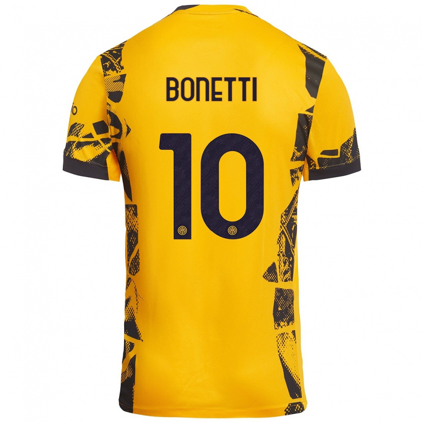 Kandiny Niño Camiseta Tatiana Bonetti #10 Dorado Negro Equipación Tercera 2024/25 La Camisa Chile