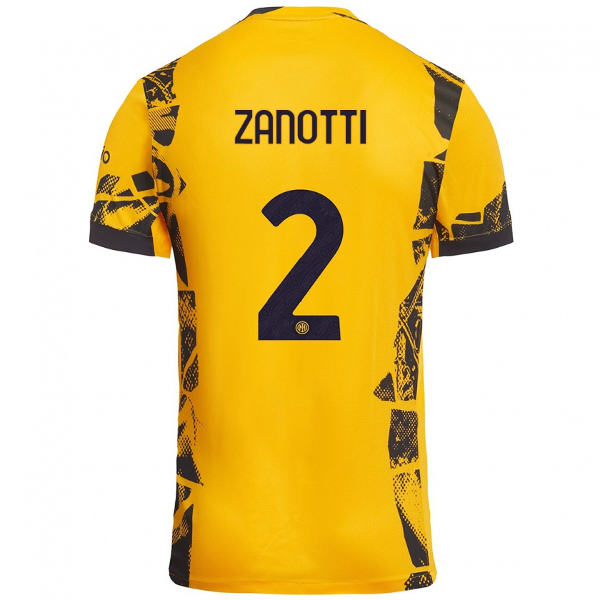 Kandiny Niño Camiseta Mattia Zanotti #2 Dorado Negro Equipación Tercera 2024/25 La Camisa Chile