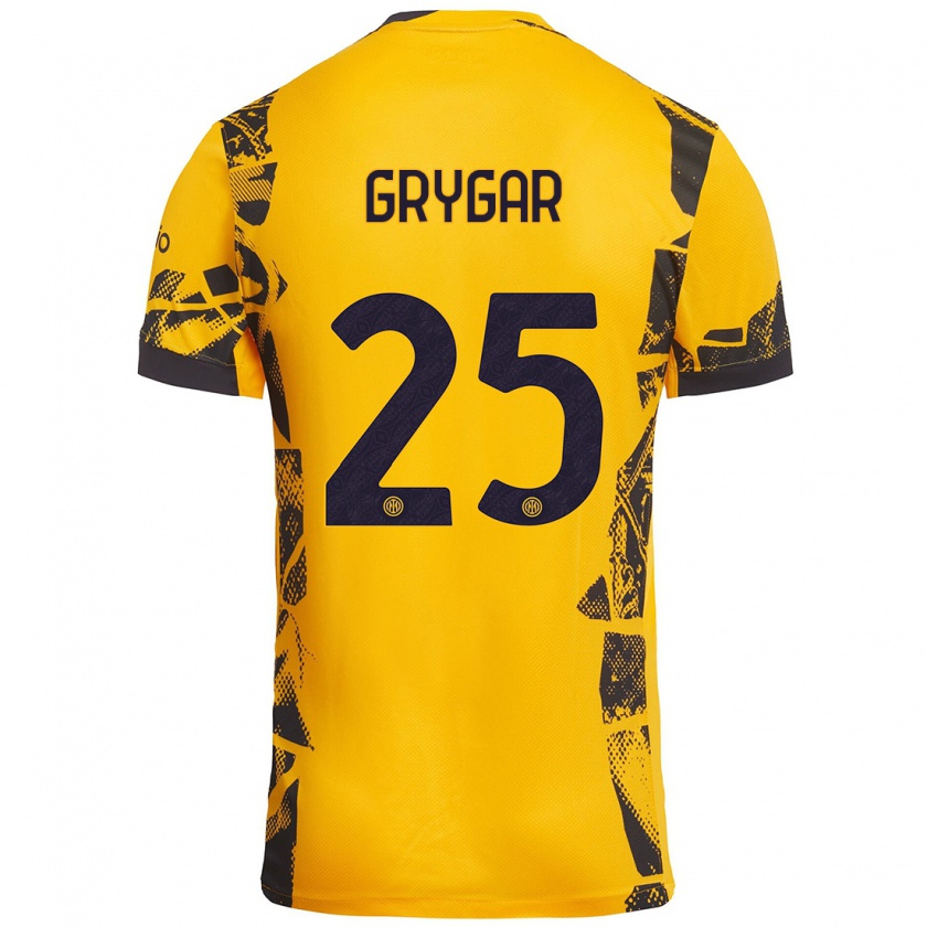 Kandiny Niño Camiseta Samuel Grygar #25 Dorado Negro Equipación Tercera 2024/25 La Camisa Chile