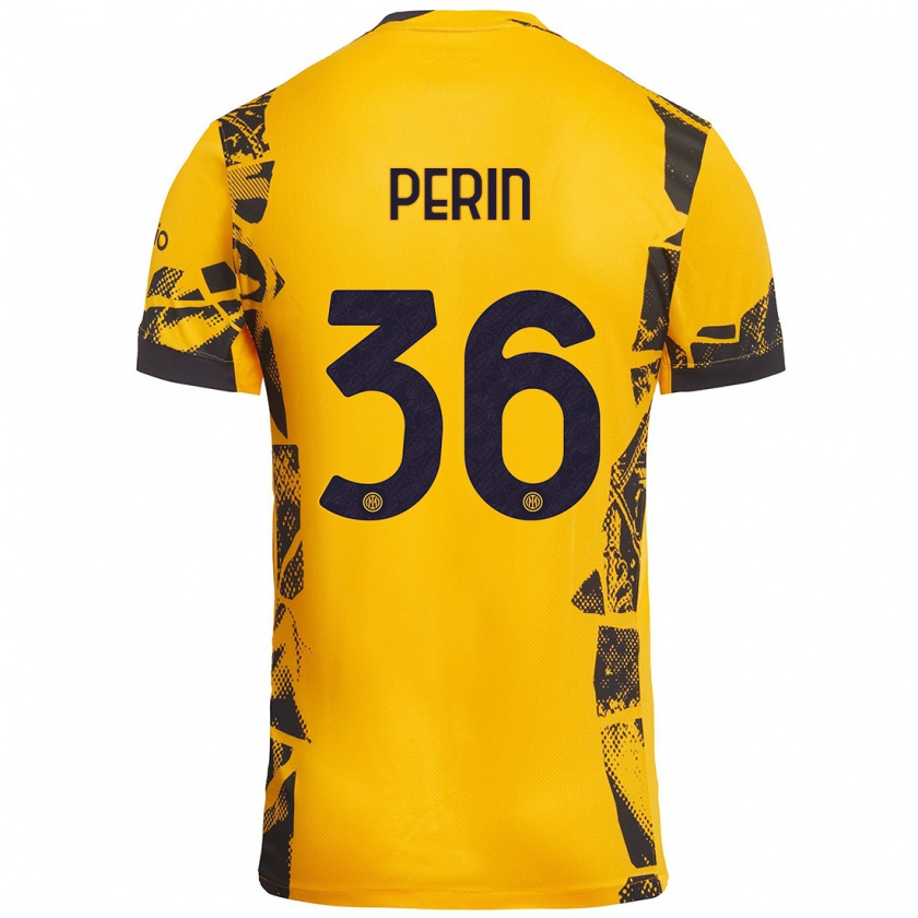 Kandiny Niño Camiseta Nicolo Perin #36 Dorado Negro Equipación Tercera 2024/25 La Camisa Chile