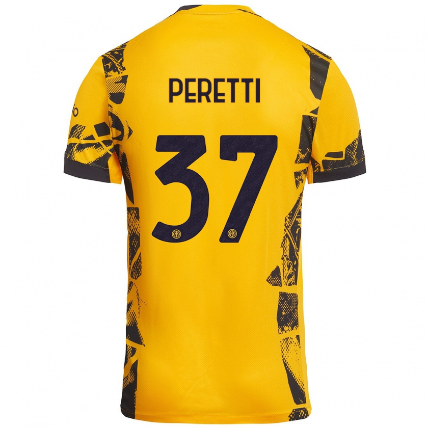 Kandiny Niño Camiseta Lorenzo Peretti #37 Dorado Negro Equipación Tercera 2024/25 La Camisa Chile