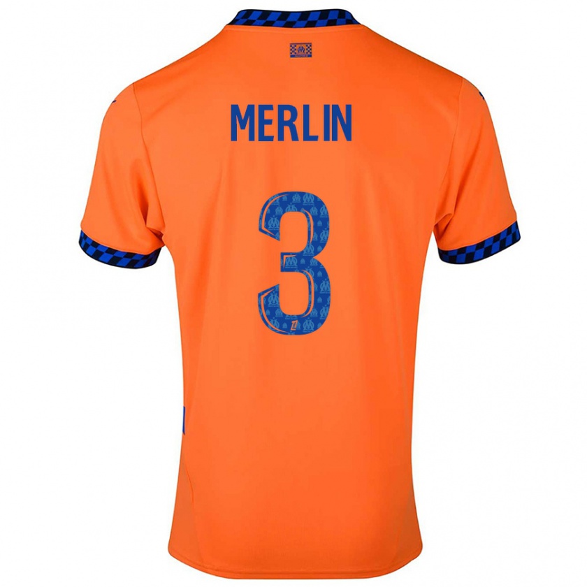 Kandiny Niño Camiseta Quentin Merlin #3 Naranja Azul Oscuro Equipación Tercera 2024/25 La Camisa Chile