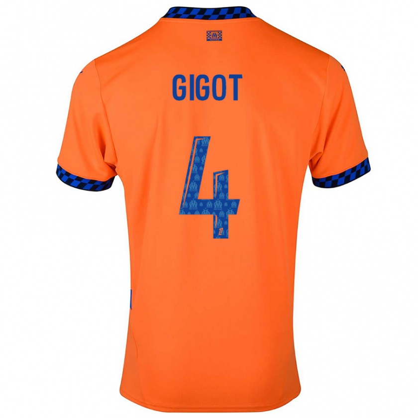 Kandiny Niño Camiseta Samuel Gigot #4 Naranja Azul Oscuro Equipación Tercera 2024/25 La Camisa Chile