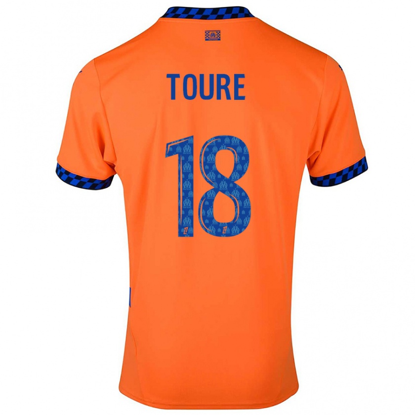 Kandiny Niño Camiseta Isaak Toure #18 Naranja Azul Oscuro Equipación Tercera 2024/25 La Camisa Chile