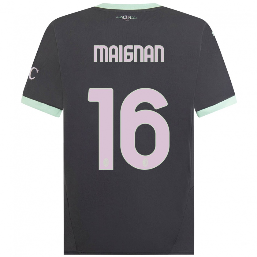 Kandiny Niño Camiseta Mike Maignan #16 Gris Equipación Tercera 2024/25 La Camisa Chile