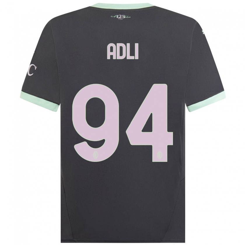 Kandiny Niño Camiseta Yacine Adli #94 Gris Equipación Tercera 2024/25 La Camisa Chile