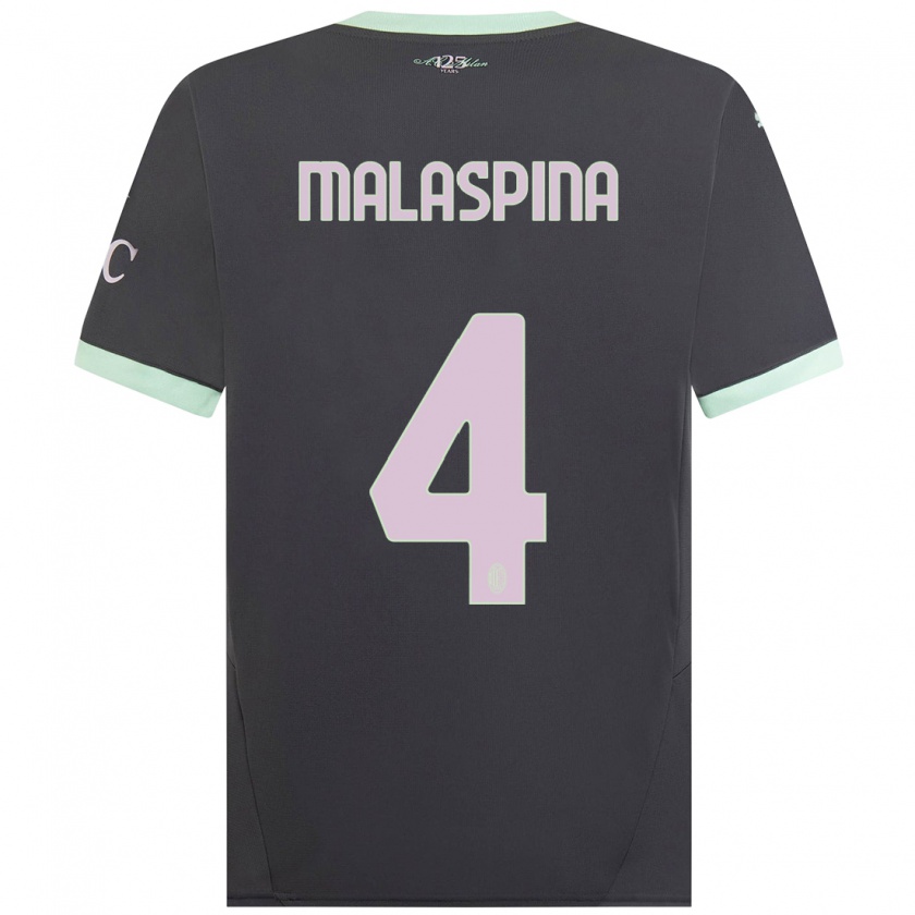 Kandiny Niño Camiseta Mattia Malaspina #4 Gris Equipación Tercera 2024/25 La Camisa Chile