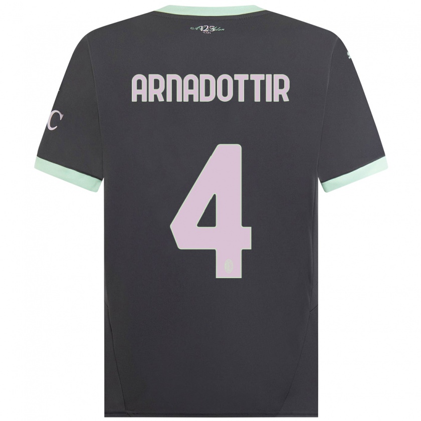 Kandiny Niño Camiseta Guony Arnadottir #4 Gris Equipación Tercera 2024/25 La Camisa Chile