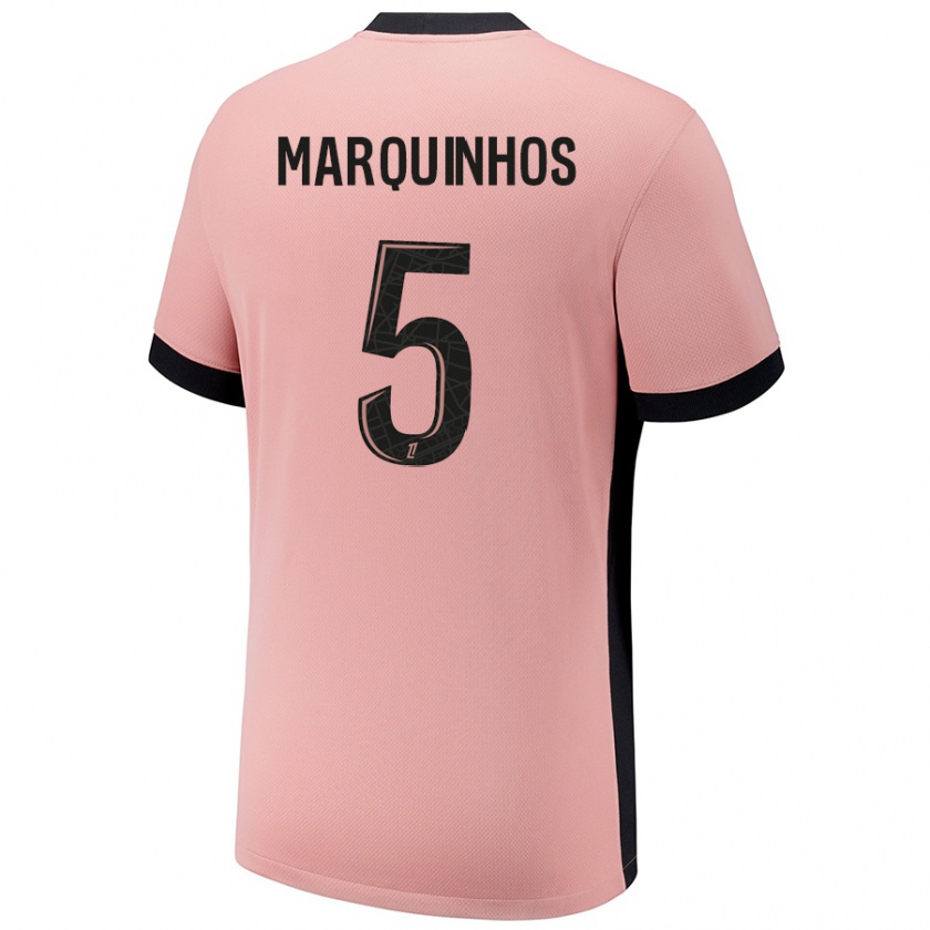 Kandiny Niño Camiseta Marquinhos #5 Rosa Óxido Equipación Tercera 2024/25 La Camisa Chile