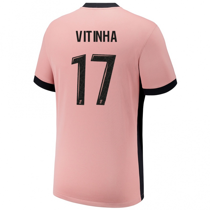 Kandiny Niño Camiseta Vitinha #17 Rosa Óxido Equipación Tercera 2024/25 La Camisa Chile