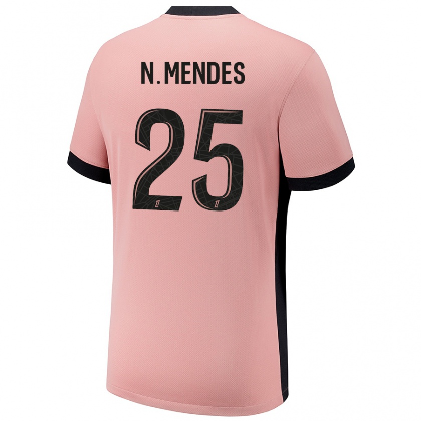 Kandiny Niño Camiseta Nuno Mendes #25 Rosa Óxido Equipación Tercera 2024/25 La Camisa Chile