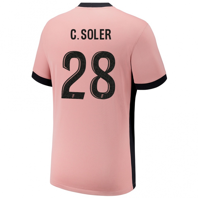 Kandiny Niño Camiseta Carlos Soler #28 Rosa Óxido Equipación Tercera 2024/25 La Camisa Chile