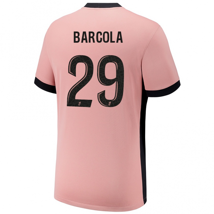 Kandiny Niño Camiseta Bradley Barcola #29 Rosa Óxido Equipación Tercera 2024/25 La Camisa Chile