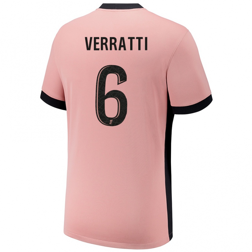 Kandiny Niño Camiseta Marco Verratti #6 Rosa Óxido Equipación Tercera 2024/25 La Camisa Chile